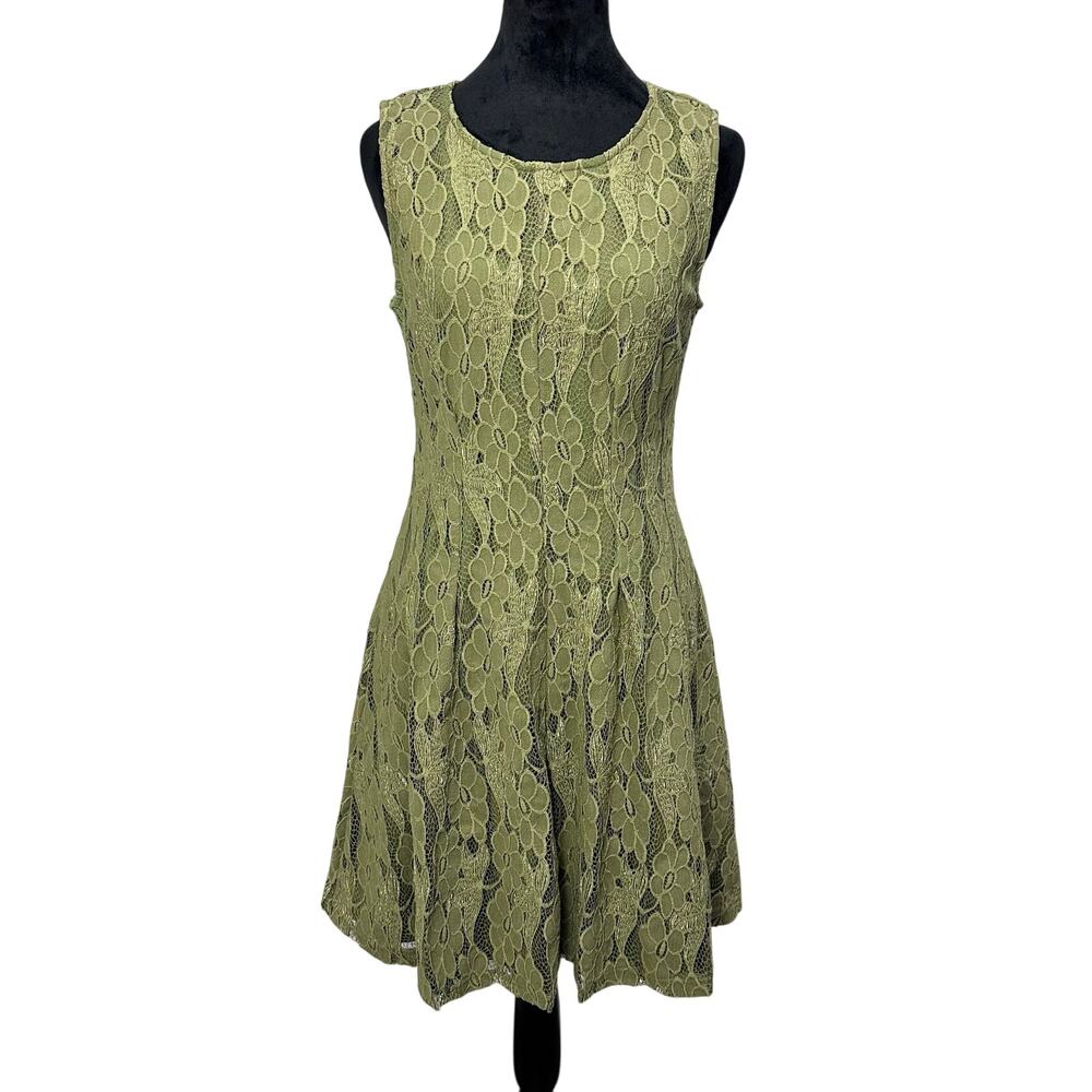 Altar’d State Olive Green Sleeveless Spring‎ Daisy Lace Flare Dress – Size Large